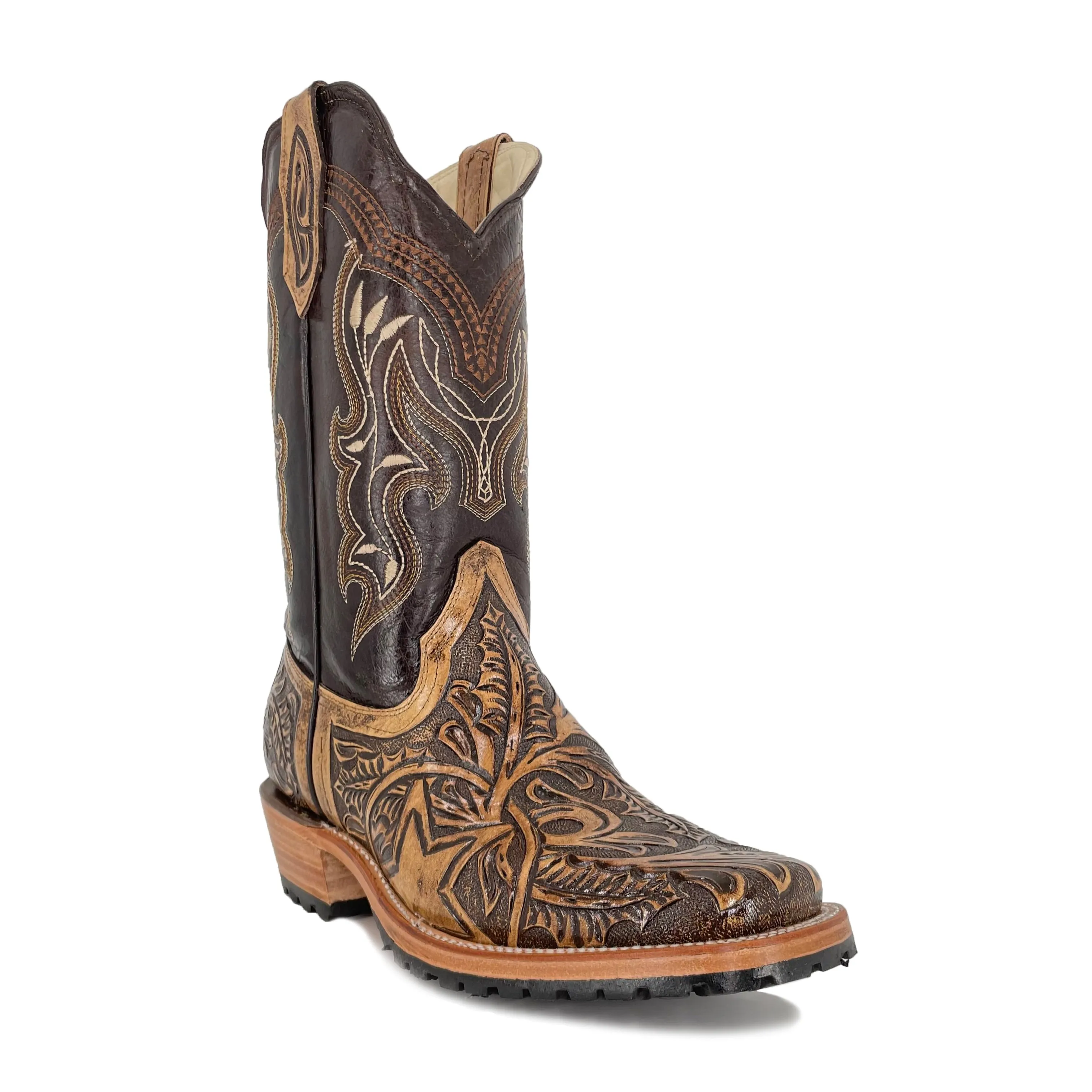 Men's Rodeo Handtooled Boots - Lone Star Rustic Brown