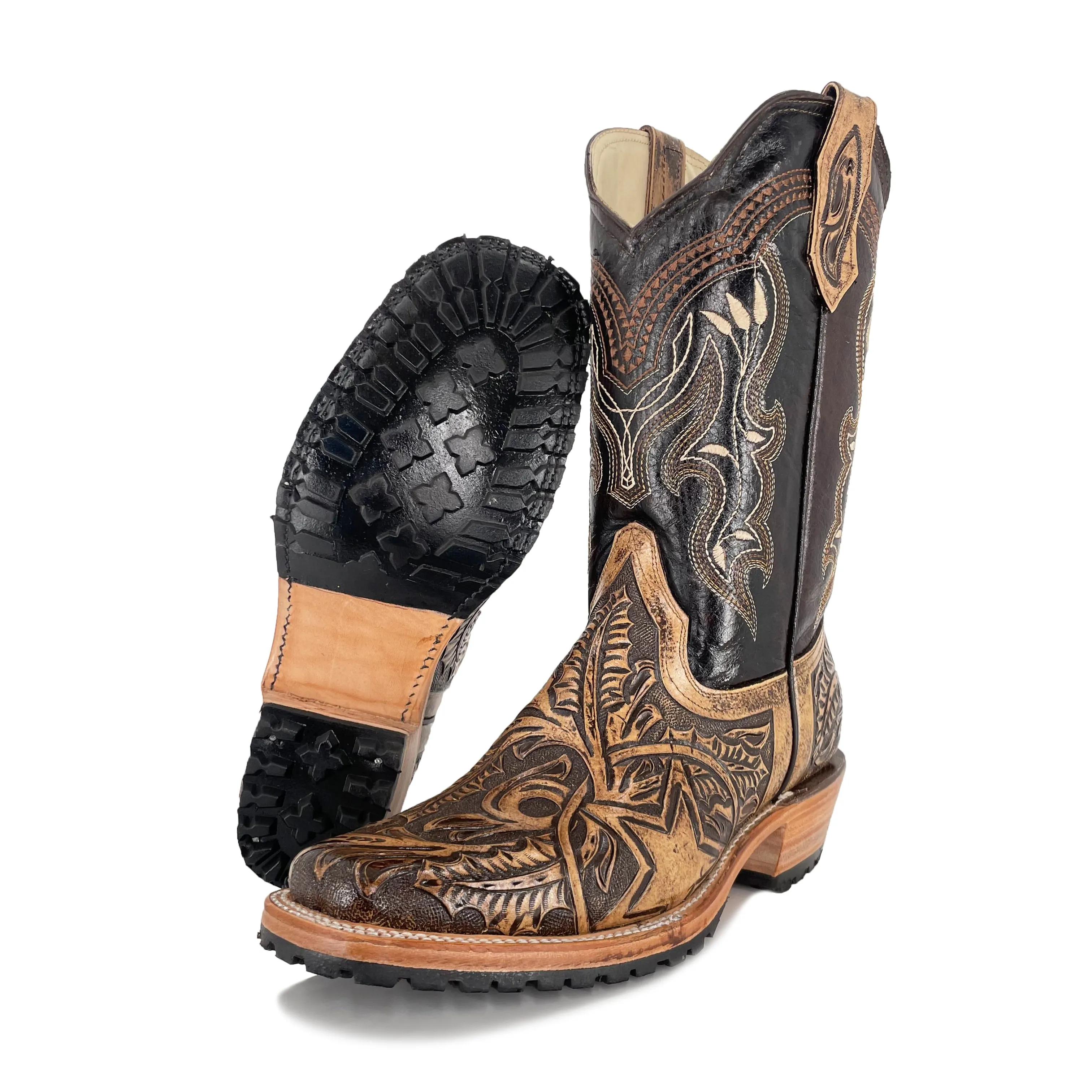 Men's Rodeo Handtooled Boots - Lone Star Rustic Brown