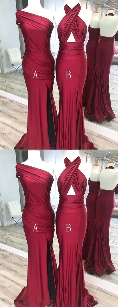 Mismatched Dark Red Mermaid Cheap Long Bridesmaid Dresses Online, WG557
