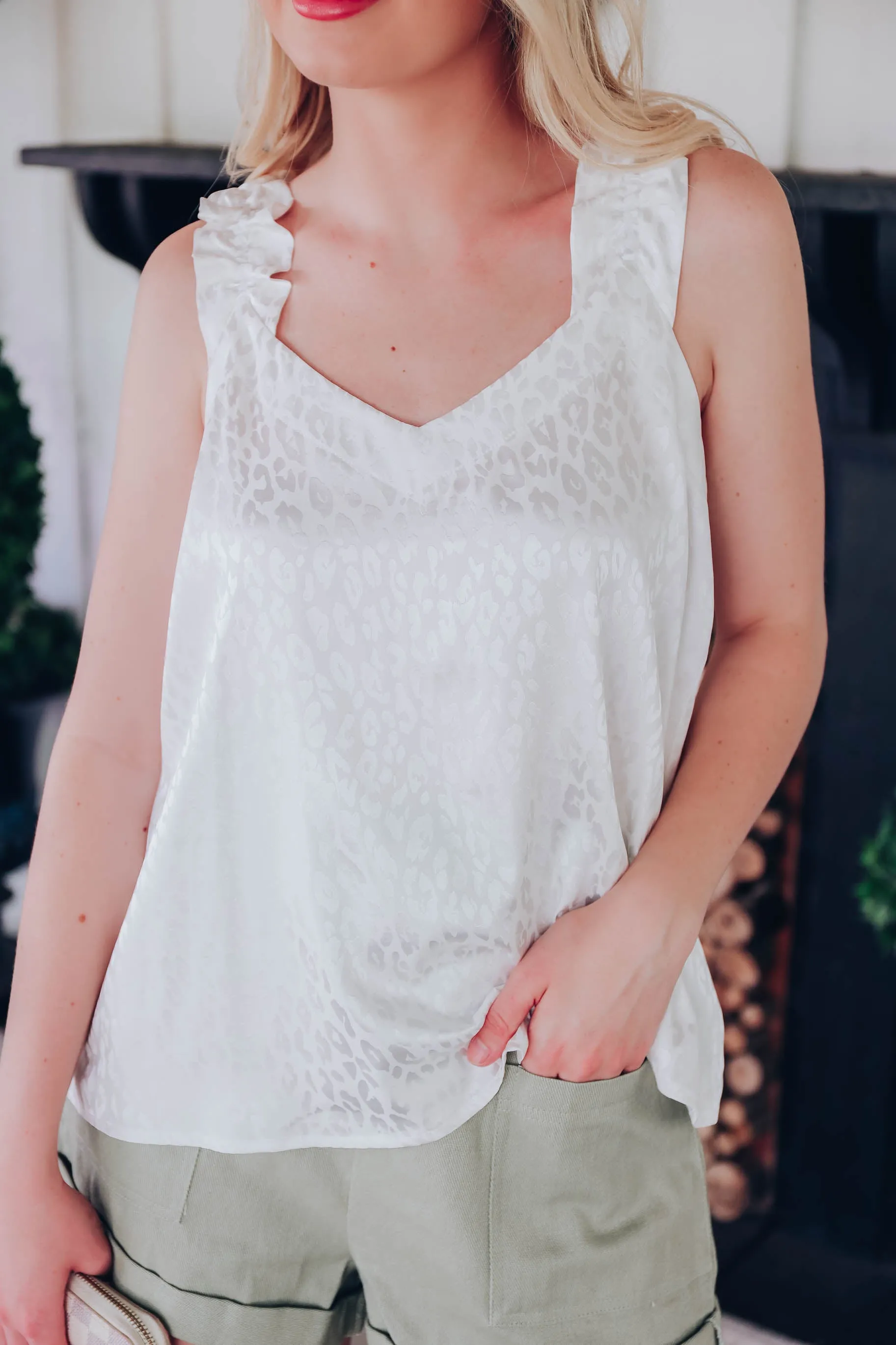 Monochromatic Satin Ruffle Tank - White