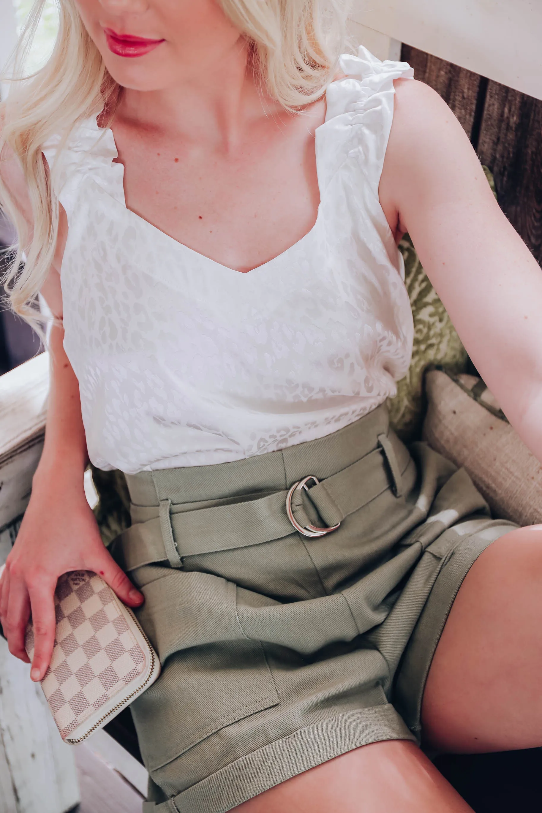 Monochromatic Satin Ruffle Tank - White