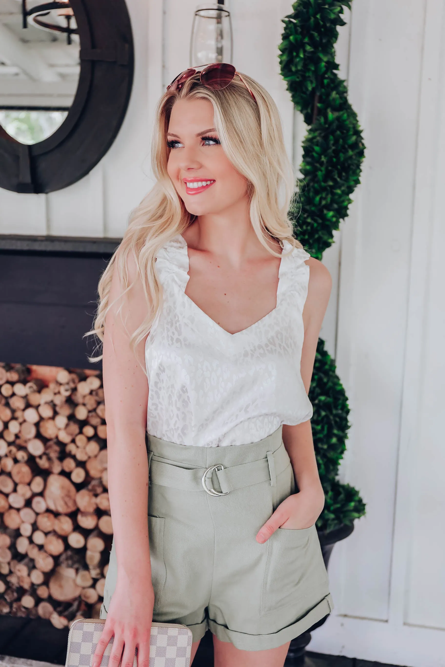 Monochromatic Satin Ruffle Tank - White