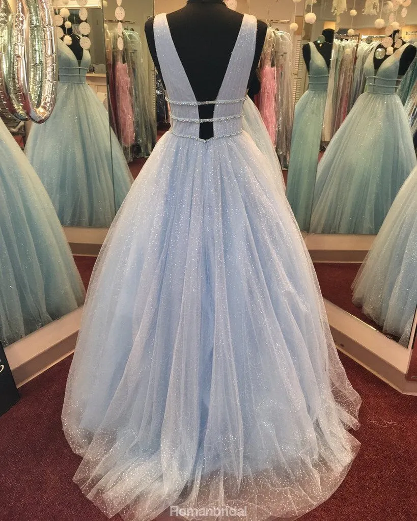 Most popular A-line Floor-length V-neck princess dresses, pink lovely long prom dresses,  PD0106