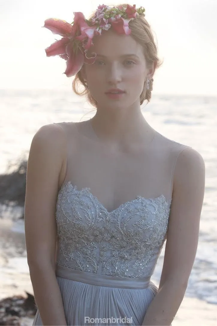 Most popular Floor-length chiffon round-neck prom dresses, Sweetheart Beach wedding Dress, WD0325