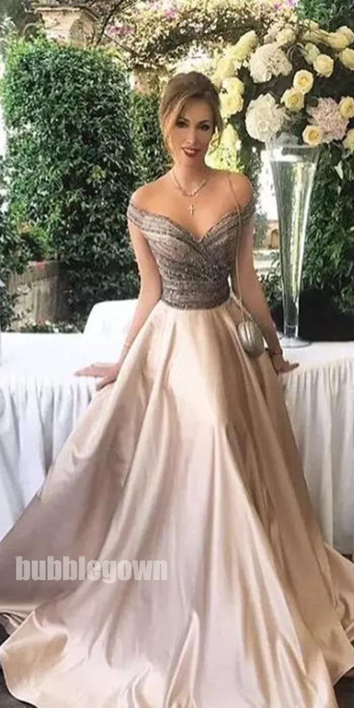 Most Popular Off the Shoulder Beaded Top Elegant Long Prom Dress, BGP062