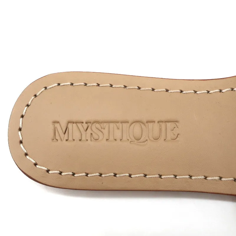 Mystique Shell-Embellished Fringed Slide Sandals Beige Suede Size 7 NEW