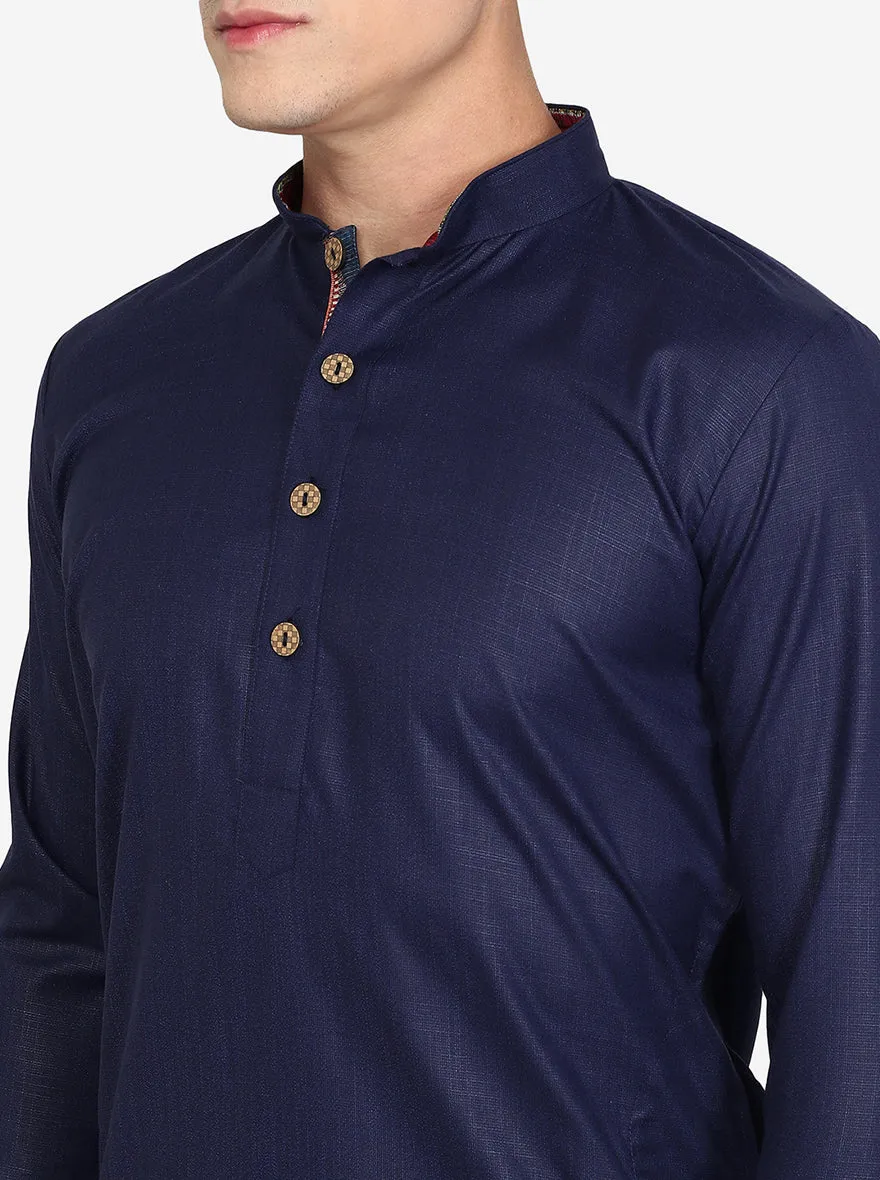 Navy Blue Solid Cotton Blend Kurta | The Kurta Company