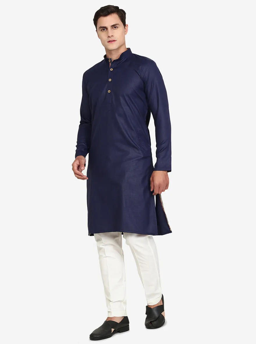 Navy Blue Solid Cotton Blend Kurta | The Kurta Company