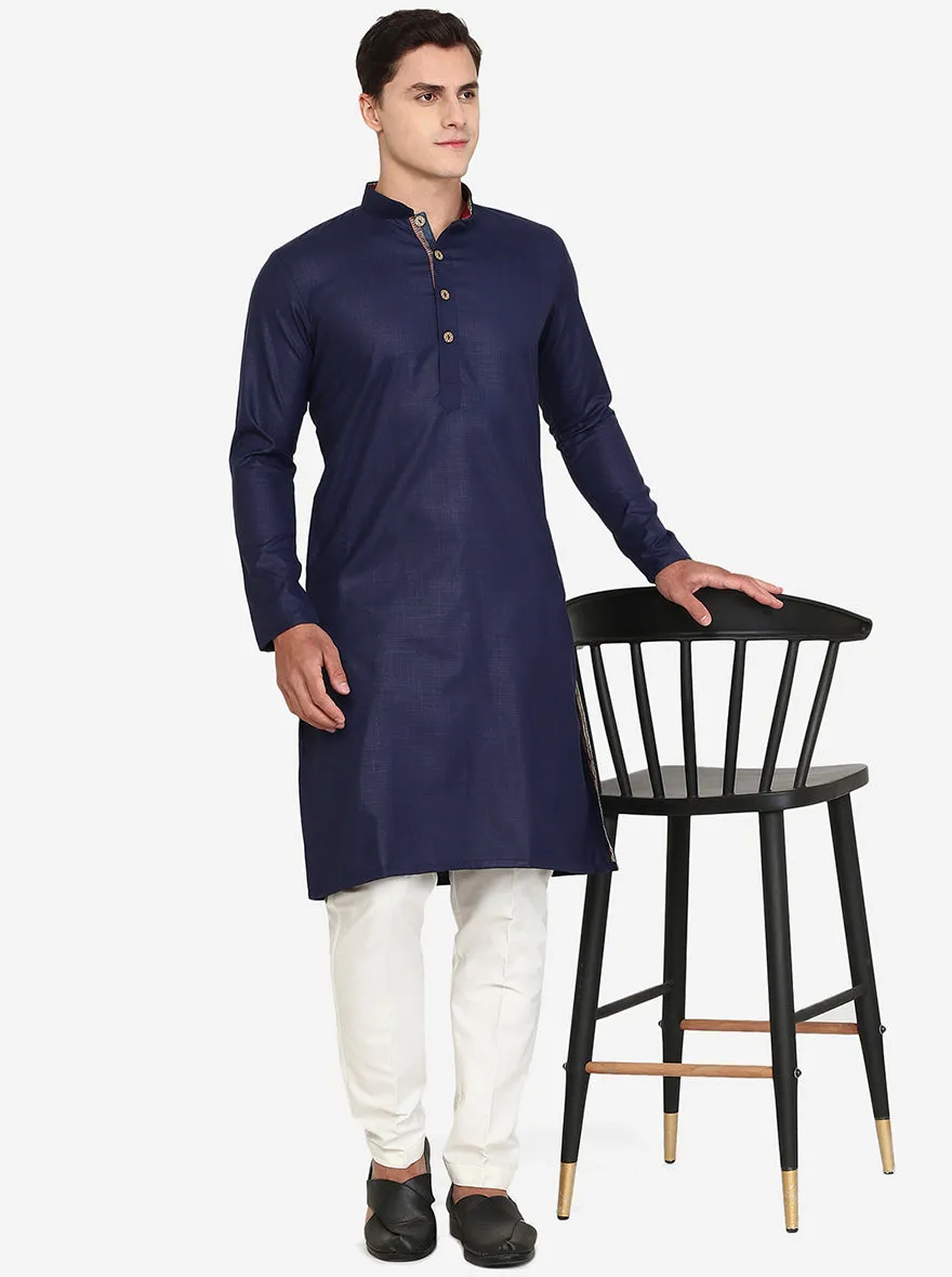 Navy Blue Solid Cotton Blend Kurta | The Kurta Company