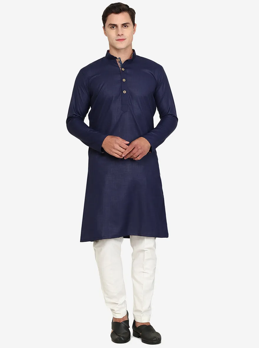 Navy Blue Solid Cotton Blend Kurta | The Kurta Company