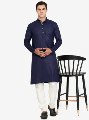 Navy Blue Solid Cotton Blend Kurta | The Kurta Company