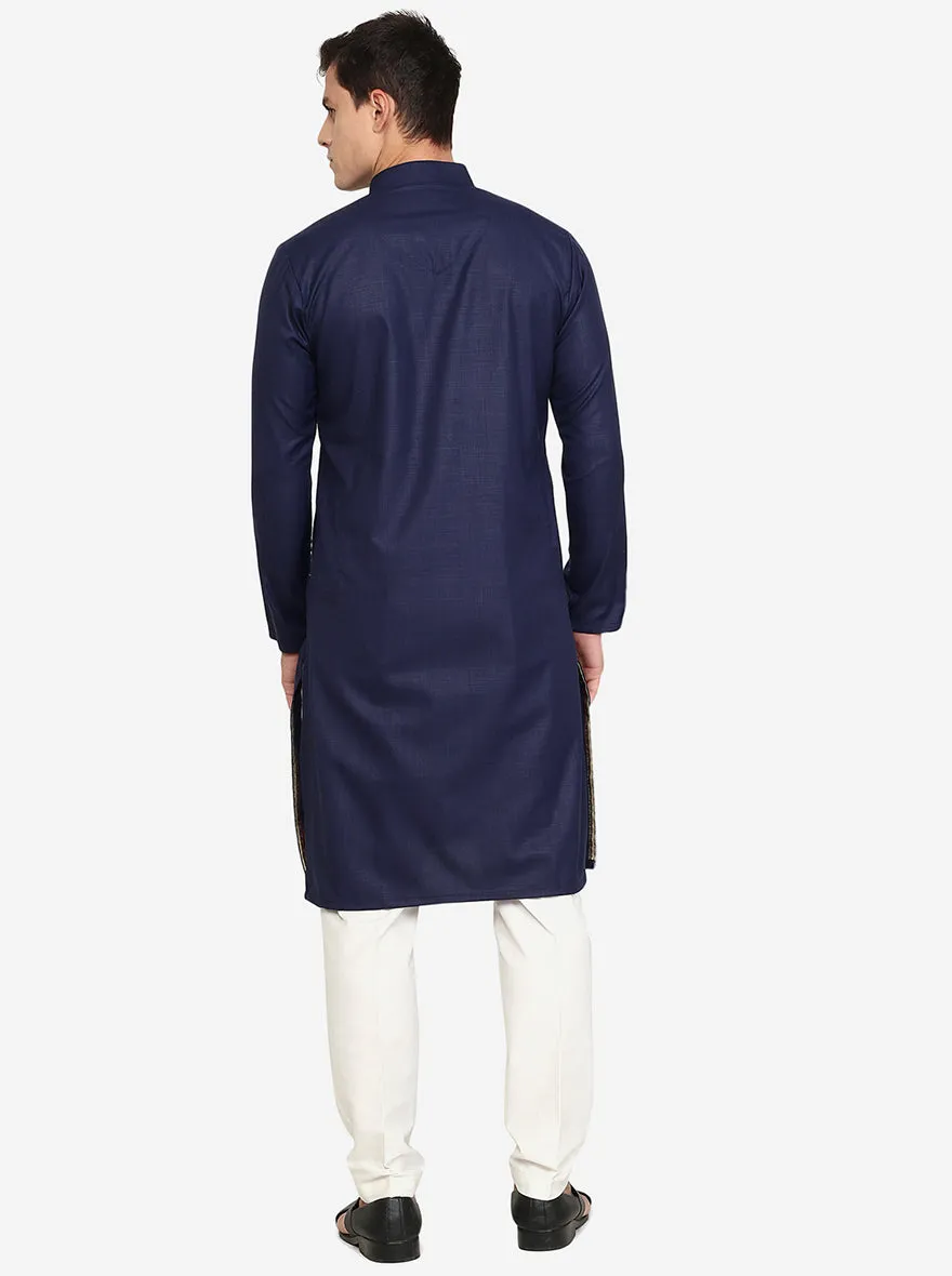 Navy Blue Solid Cotton Blend Kurta | The Kurta Company