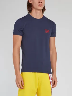 Navy Logo Embroidered Crewneck T-Shirt