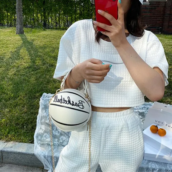 New Design Basketball Shape Hand Bag Fashion Women Chains Handbag Letter Shoulder Bag Female Mini Crossbody Bags Circular Purse