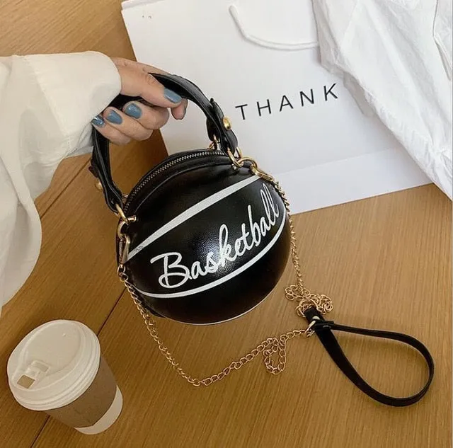 New Design Basketball Shape Hand Bag Fashion Women Chains Handbag Letter Shoulder Bag Female Mini Crossbody Bags Circular Purse