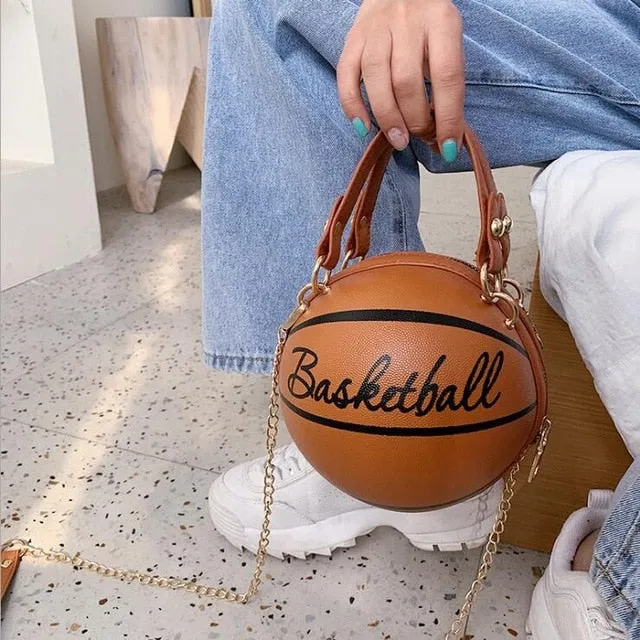 New Design Basketball Shape Hand Bag Fashion Women Chains Handbag Letter Shoulder Bag Female Mini Crossbody Bags Circular Purse