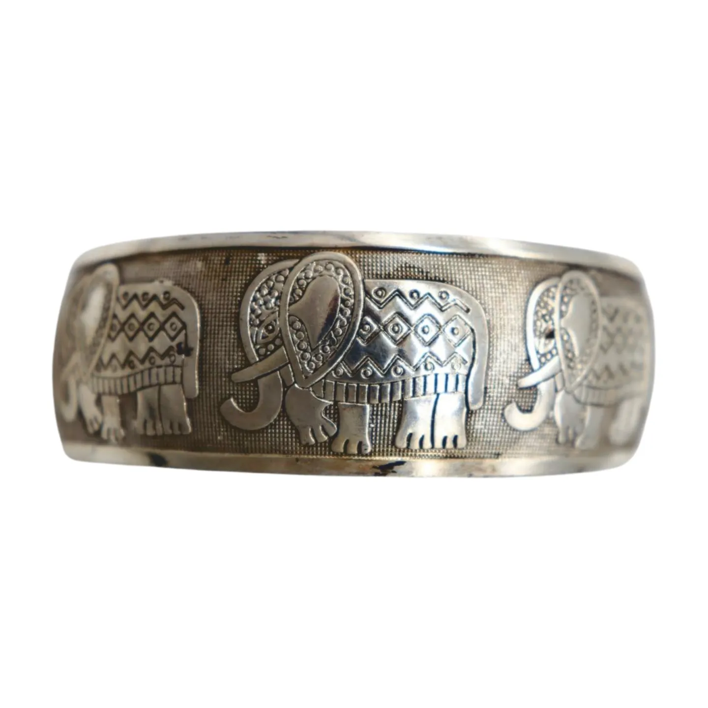 New Women Rusty Silver Metal Bangle Bracelet Indian Elephants Ethnic Vintage Style