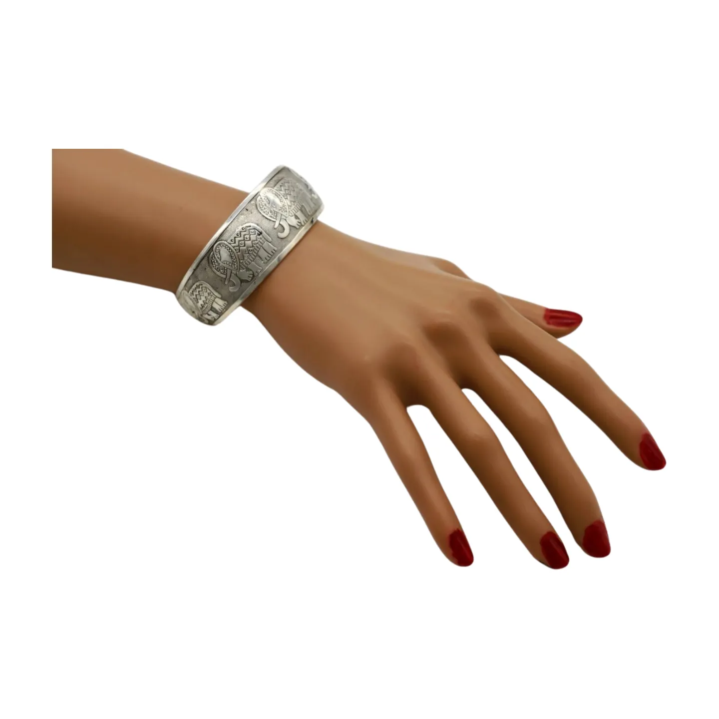 New Women Rusty Silver Metal Bangle Bracelet Indian Elephants Ethnic Vintage Style