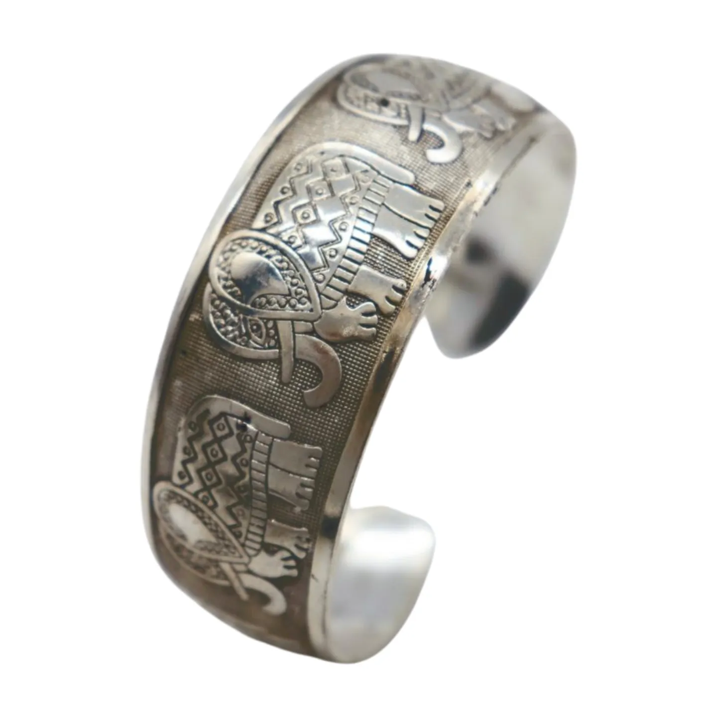 New Women Rusty Silver Metal Bangle Bracelet Indian Elephants Ethnic Vintage Style