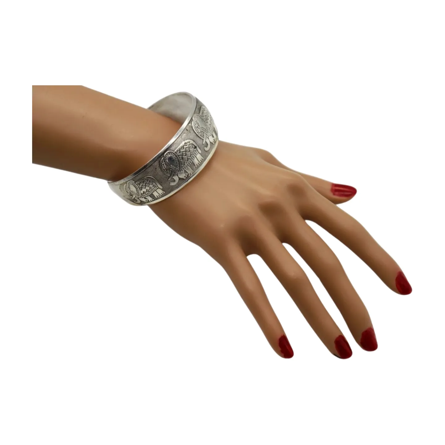 New Women Rusty Silver Metal Bangle Bracelet Indian Elephants Ethnic Vintage Style