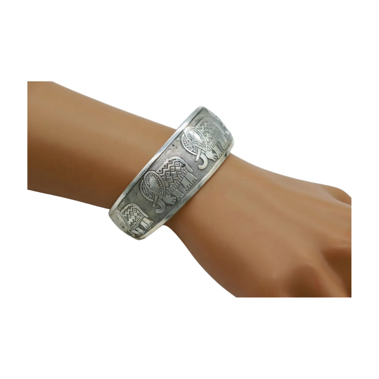New Women Rusty Silver Metal Bangle Bracelet Indian Elephants Ethnic Vintage Style