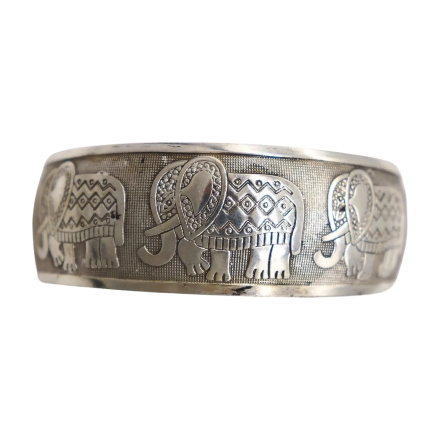 New Women Rusty Silver Metal Bangle Bracelet Indian Elephants Ethnic Vintage Style