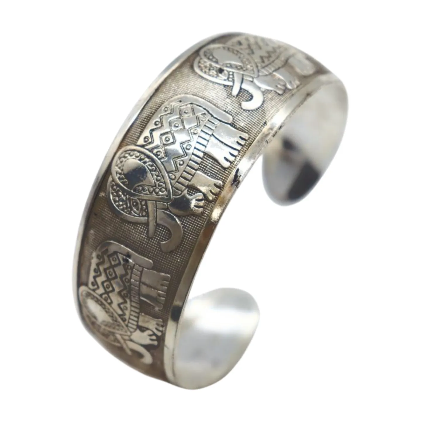 New Women Rusty Silver Metal Bangle Bracelet Indian Elephants Ethnic Vintage Style