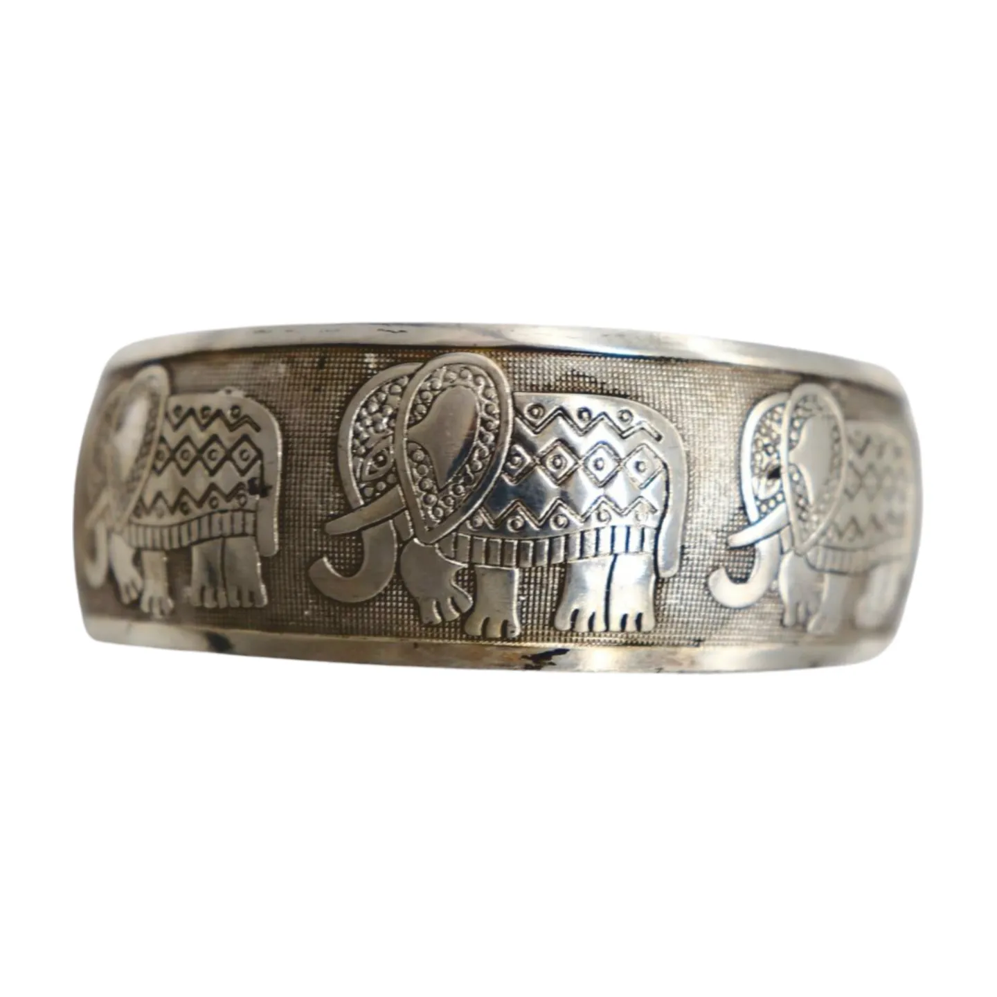 New Women Rusty Silver Metal Bangle Bracelet Indian Elephants Ethnic Vintage Style