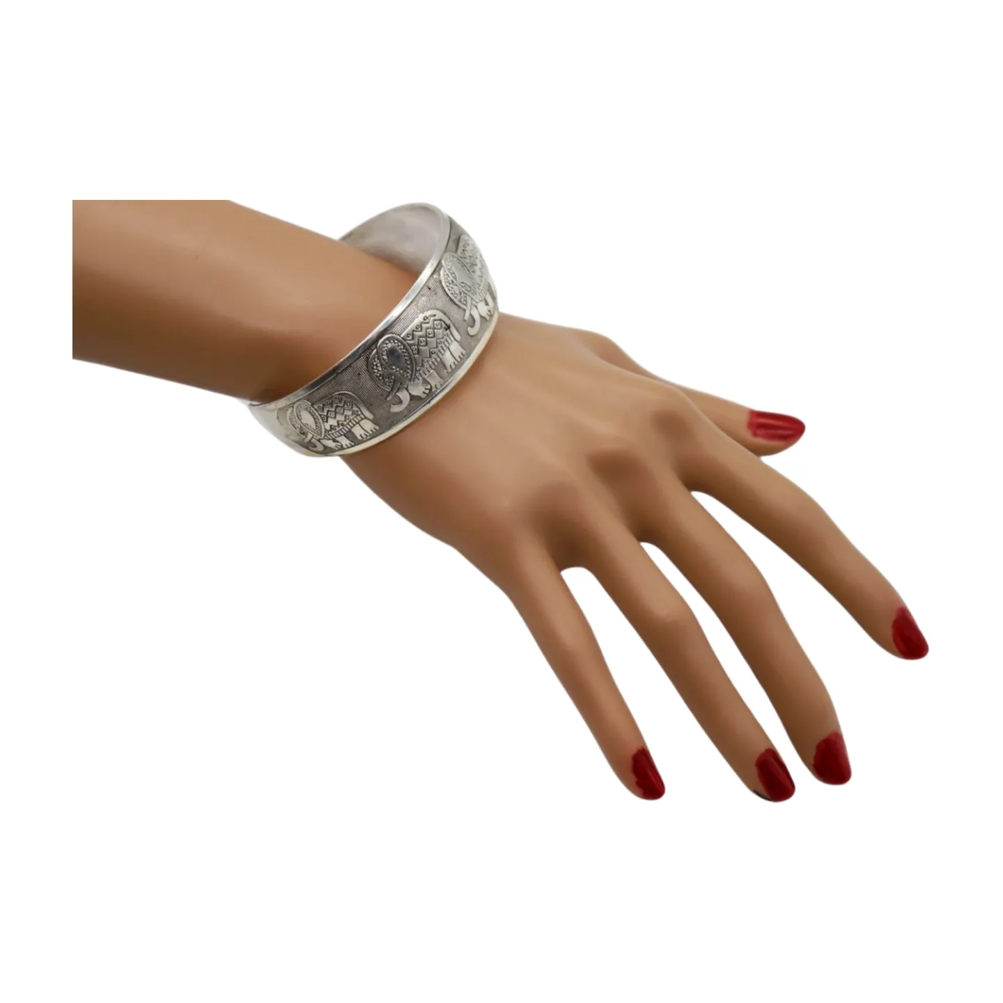 New Women Rusty Silver Metal Bangle Bracelet Indian Elephants Ethnic Vintage Style