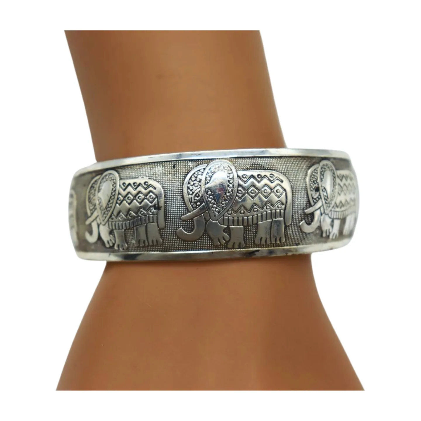 New Women Rusty Silver Metal Bangle Bracelet Indian Elephants Ethnic Vintage Style