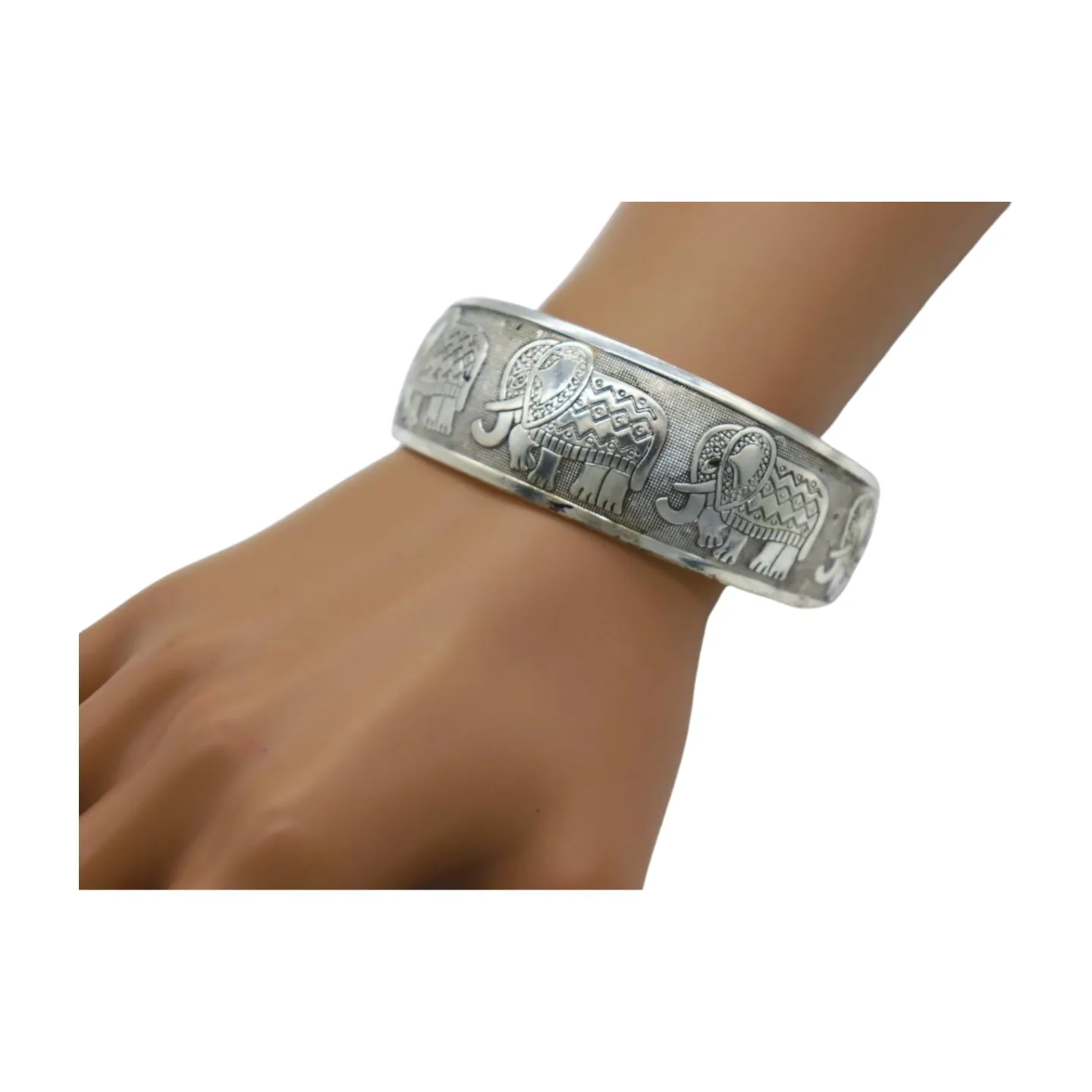 New Women Rusty Silver Metal Bangle Bracelet Indian Elephants Ethnic Vintage Style