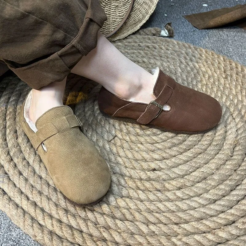 Nubuck Leather Retro Snow Lamb Wool Warm Women's Shoes