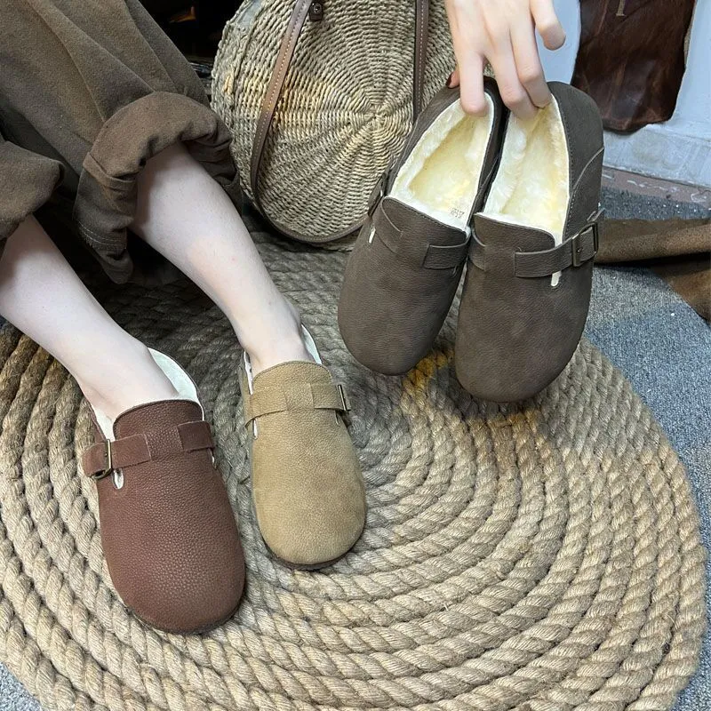 Nubuck Leather Retro Snow Lamb Wool Warm Women's Shoes