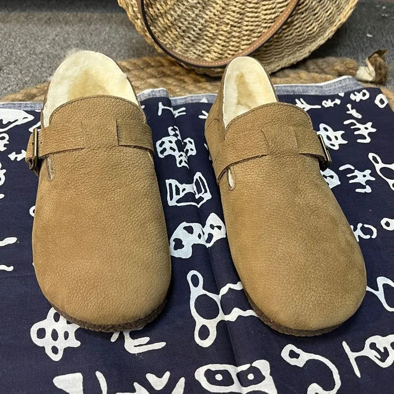 Nubuck Leather Retro Snow Lamb Wool Warm Women's Shoes