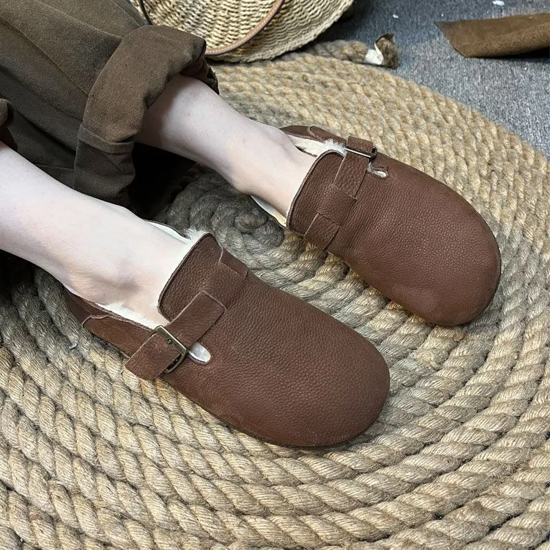 Nubuck Leather Retro Snow Lamb Wool Warm Women's Shoes