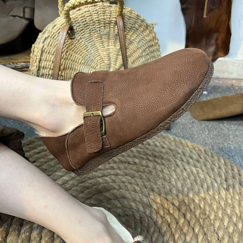 Nubuck Leather Retro Snow Lamb Wool Warm Women's Shoes