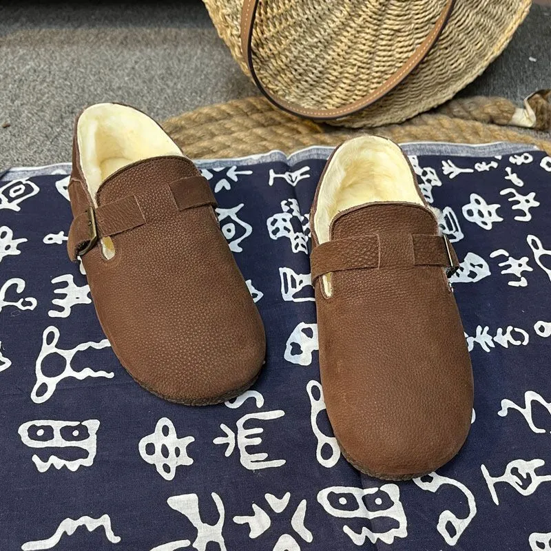 Nubuck Leather Retro Snow Lamb Wool Warm Women's Shoes