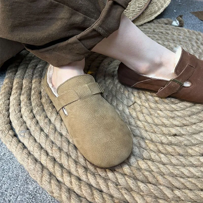 Nubuck Leather Retro Snow Lamb Wool Warm Women's Shoes