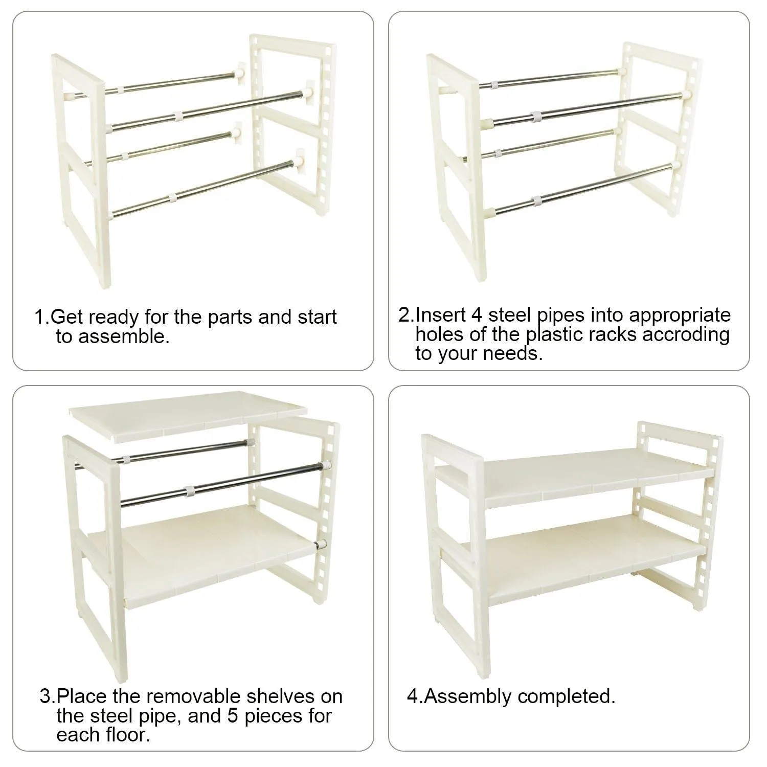 OBOR Expandable Under Sink Organizer - 2 Tier Multifunctional Storage Rack with Removable Shelves and Steel Pipes for Kitchen, Bathroom and Garden