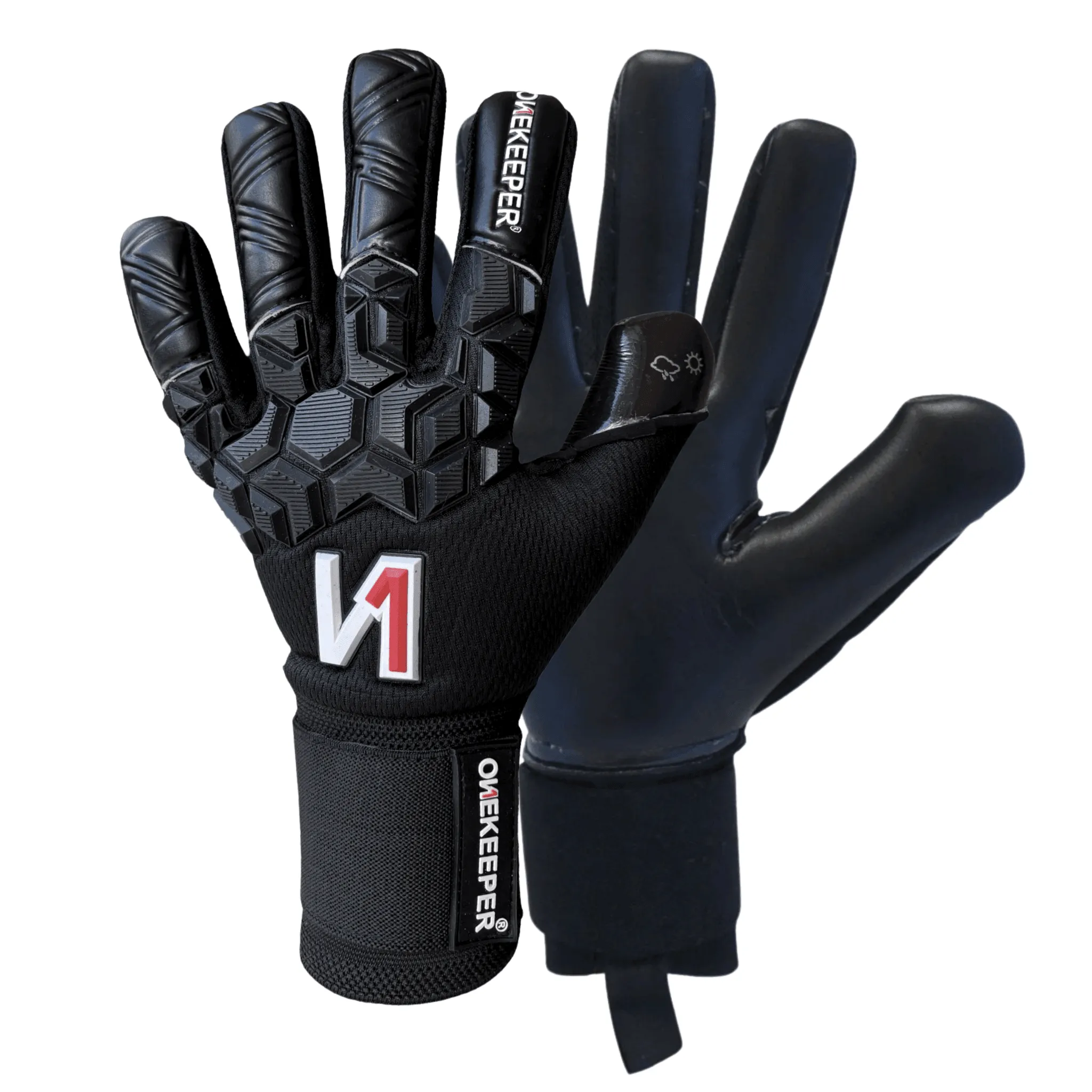 ONEKEEPER ACE Black (New Model) - All Black Negative Cut Pro-Level Goalkeeper Gloves for Kids and Adults