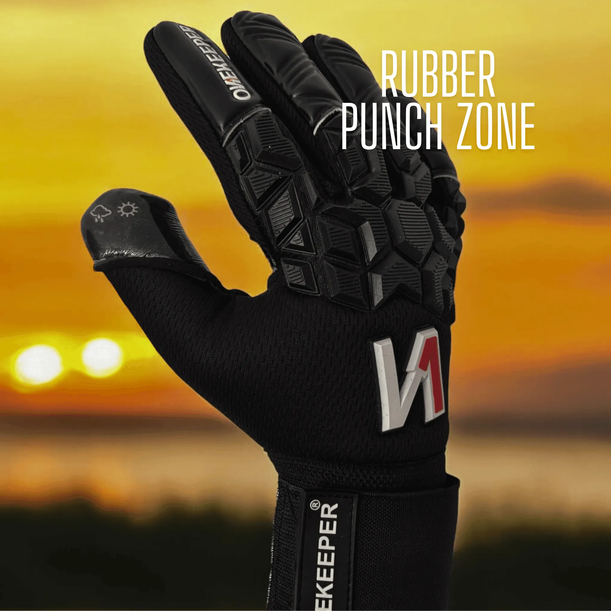 ONEKEEPER ACE Black (New Model) - All Black Negative Cut Pro-Level Goalkeeper Gloves for Kids and Adults