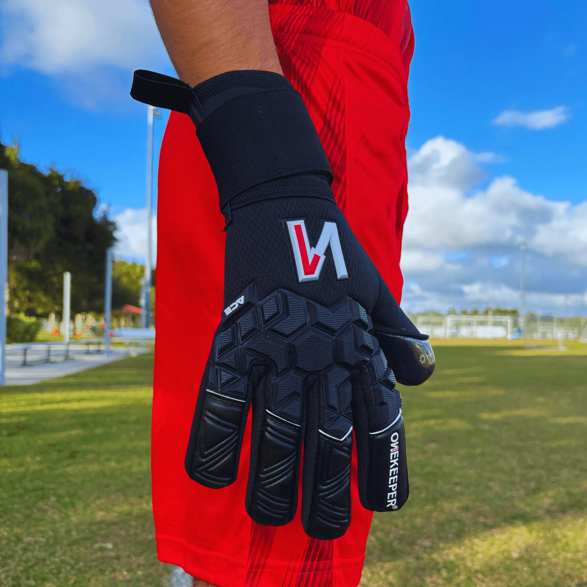 ONEKEEPER ACE Black (New Model) - All Black Negative Cut Pro-Level Goalkeeper Gloves for Kids and Adults