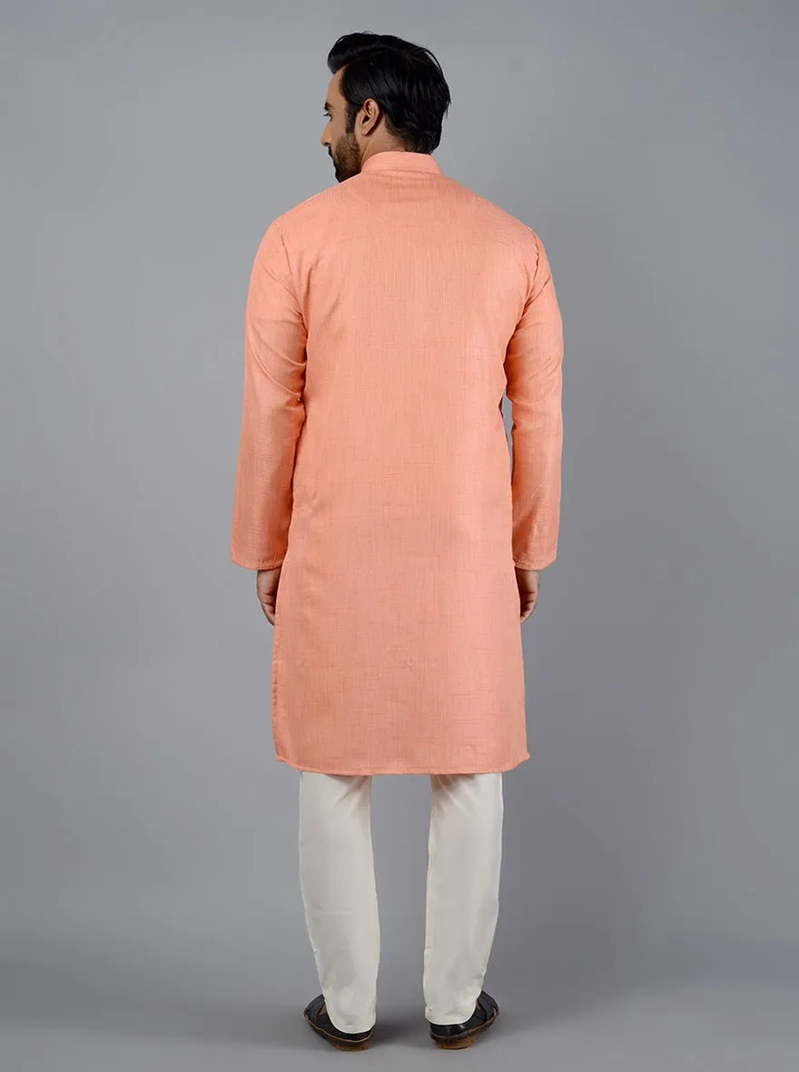 Peach Self Textured Silk Blend Kurta | The Kurta Company