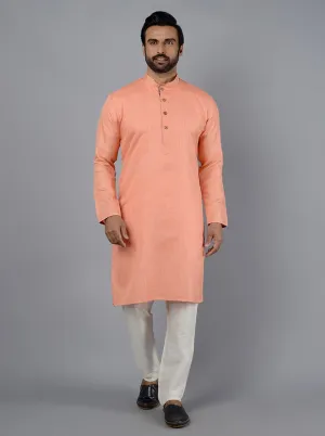 Peach Self Textured Silk Blend Kurta | The Kurta Company