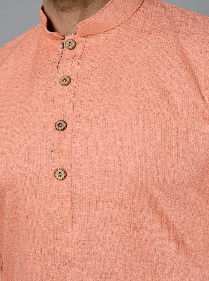 Peach Self Textured Silk Blend Kurta | The Kurta Company