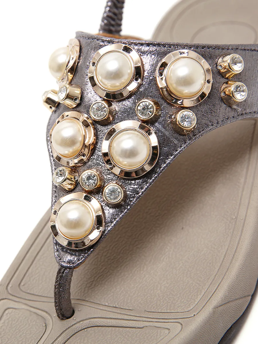Pearl-Accent Grey Metallic Slingback