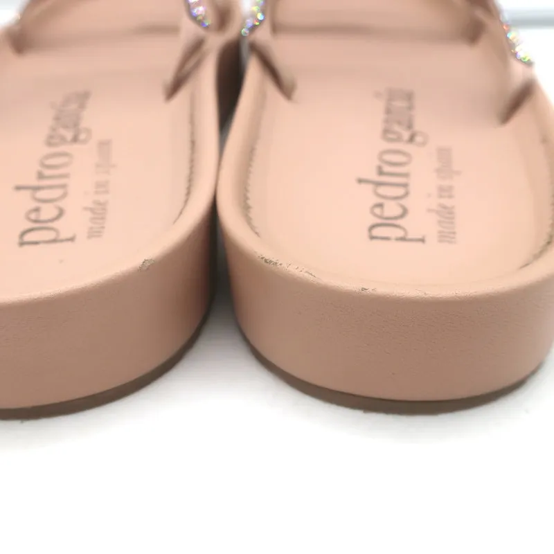 Pedro Garcia Alania Crystal-Embellished Slide Sandals Rose Blush Leather Size 38