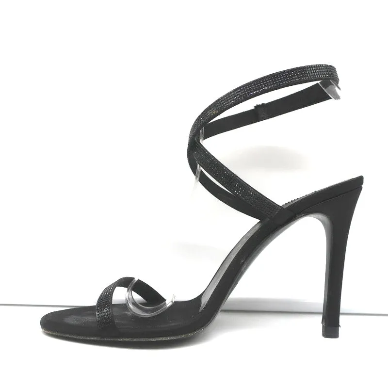 Pedro Garcia Ankle Strap Sandals Clara Black Crystal-Embellished Satin Size 37