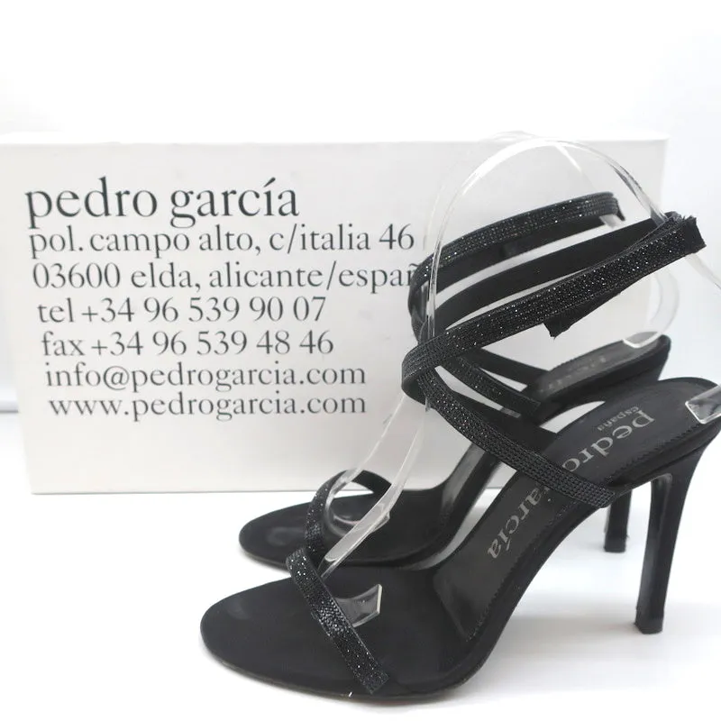 Pedro Garcia Ankle Strap Sandals Clara Black Crystal-Embellished Satin Size 37