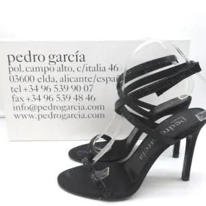 Pedro Garcia Ankle Strap Sandals Clara Black Crystal-Embellished Satin Size 37